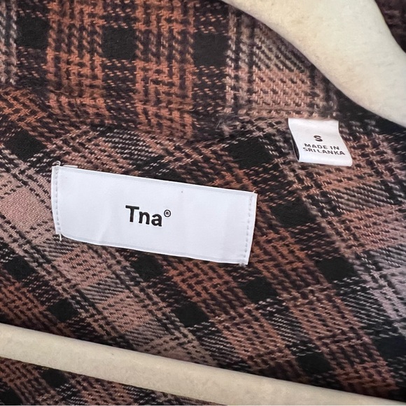 TNA Aritzia Brown Plaid Flannel Button-Up Shirt - Picture 4 of 6